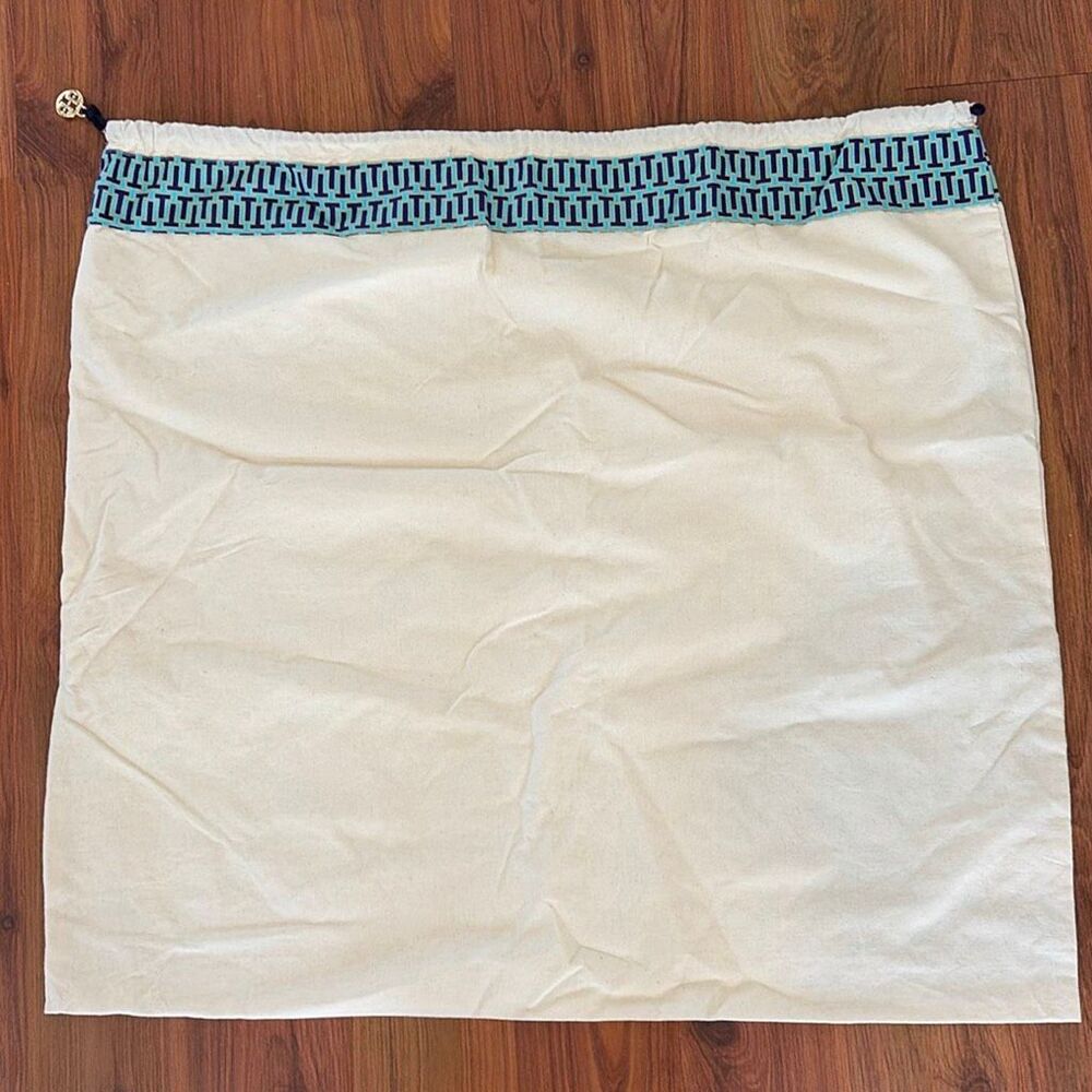 Tory Burch jumbo xl dust bag,Muslin cream beige blue canvas